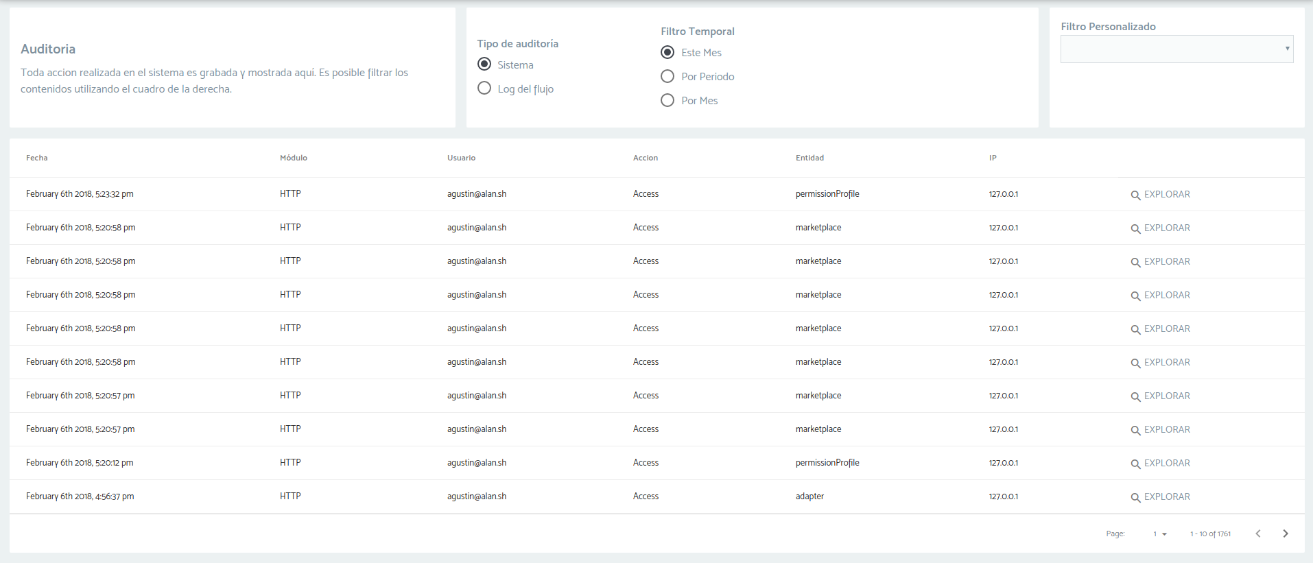 Auditing interface